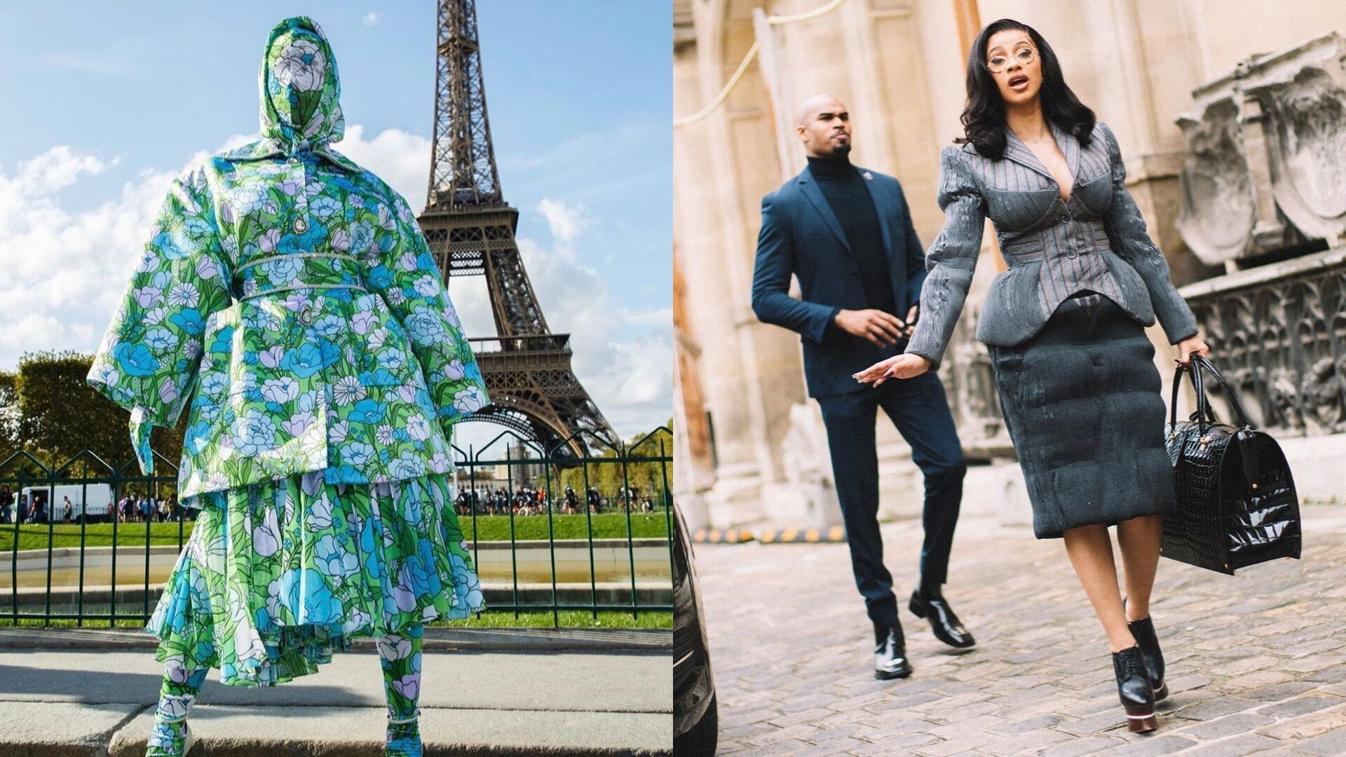 Cardi B Wears Floral Face Mask at Paris Fashion Week