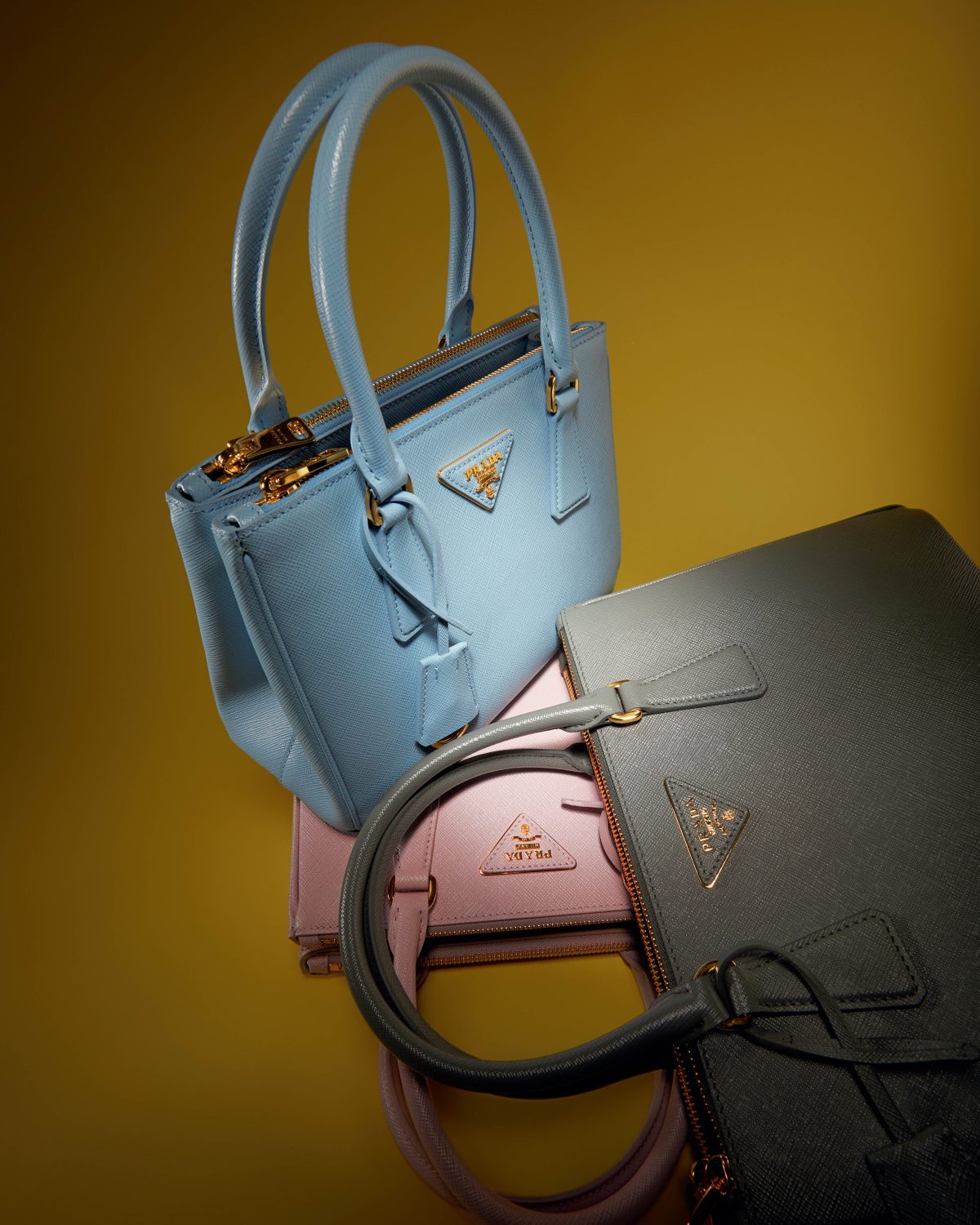 Prada, Bags, Prada Saffiano Dome Blue Mini Crossbody Bag Gold Hw