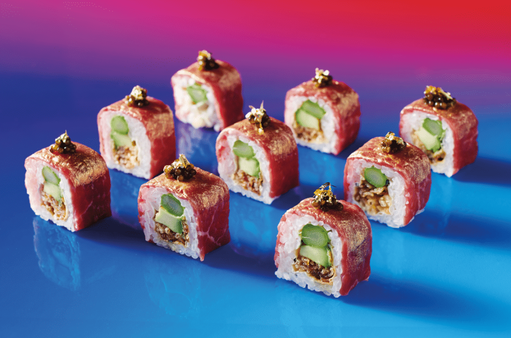 24k gold A5 wagyu and lobster maki sushi roll is a signature dish at Ling Ling