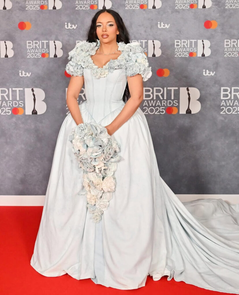 princess polly baby blue dress Millie Bobby Brown Wears Sheer Metallic Dress With Plunging Neckline to BRIT  Awards