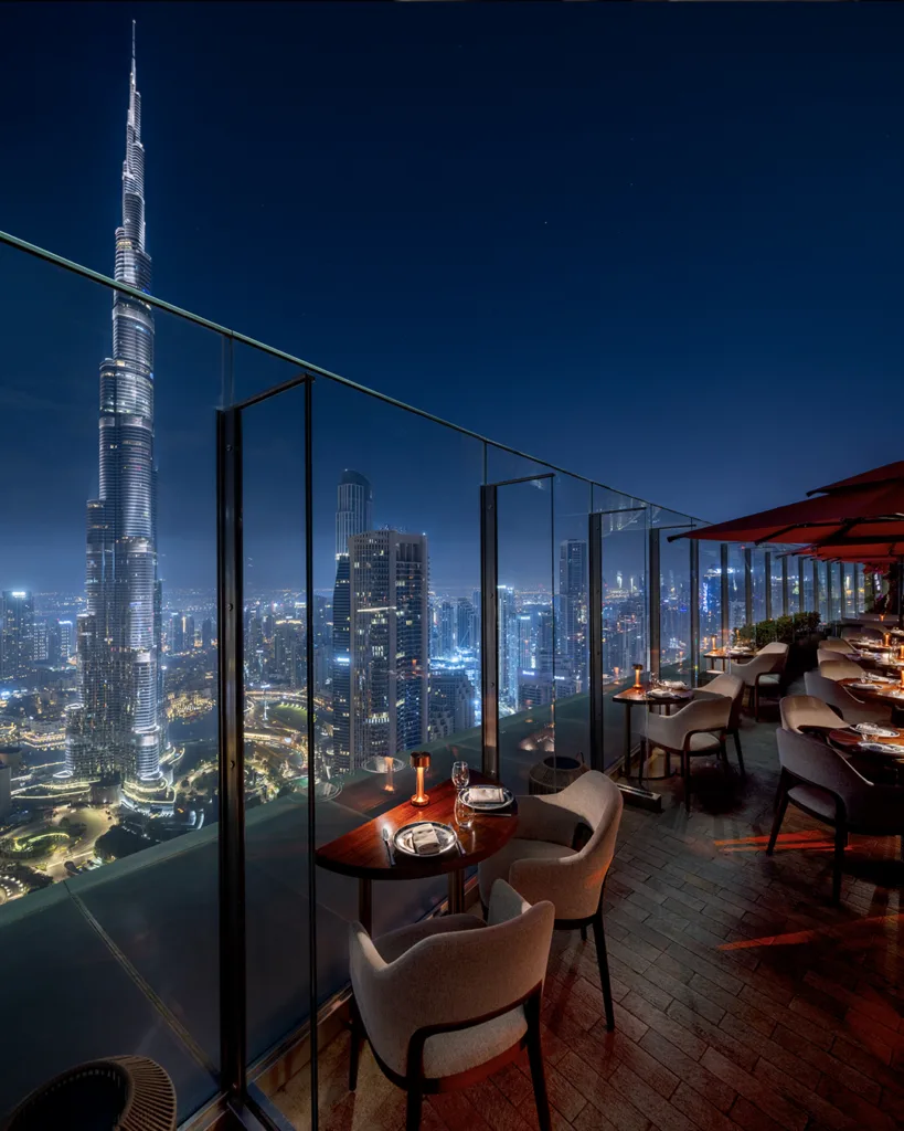 ce la vi restaurant view of burj khalifa on rooftop terrace