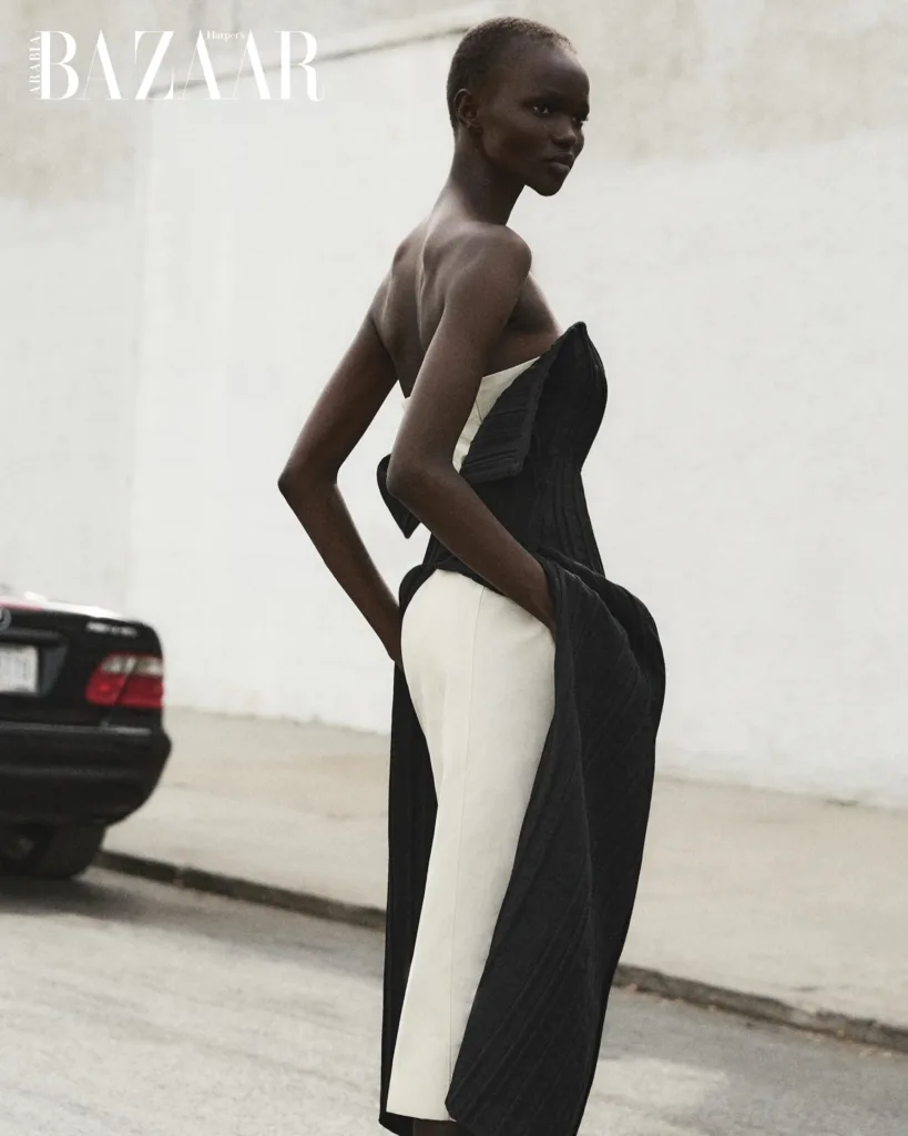 Adau Aguer at Supreme New York modelling for January 2026 issue fashion shoot 