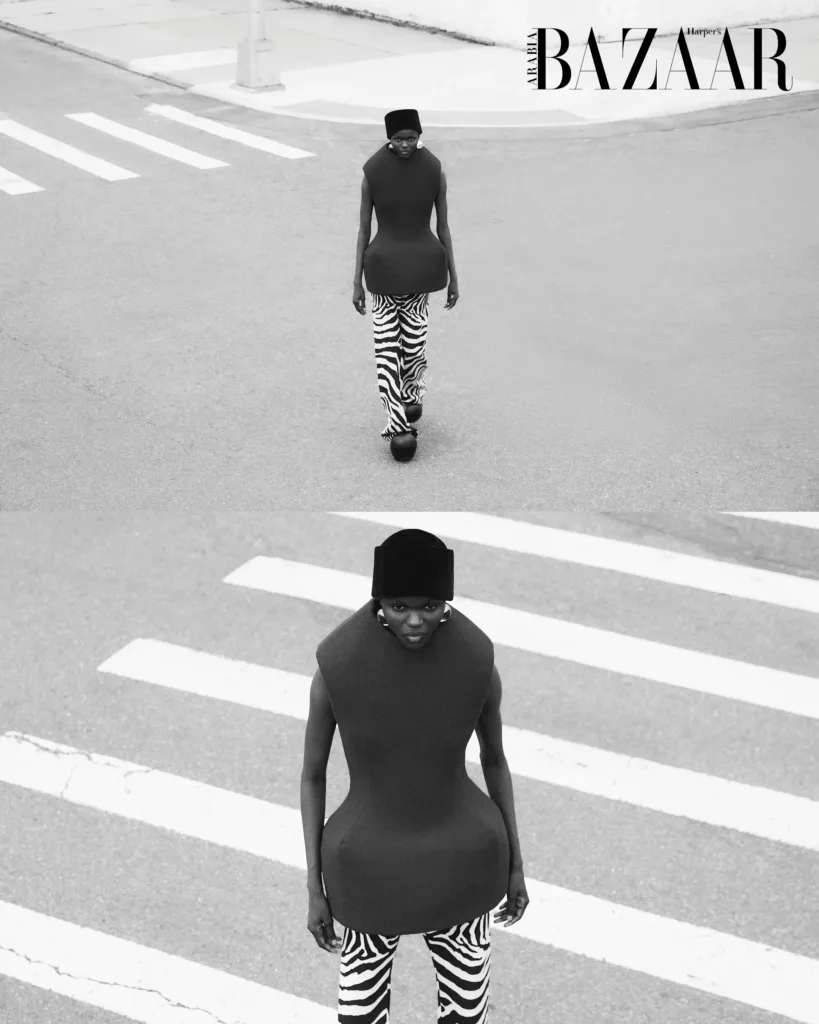 Adau Aguer at Supreme New York modelling for January 2026 issue fashion shoot 