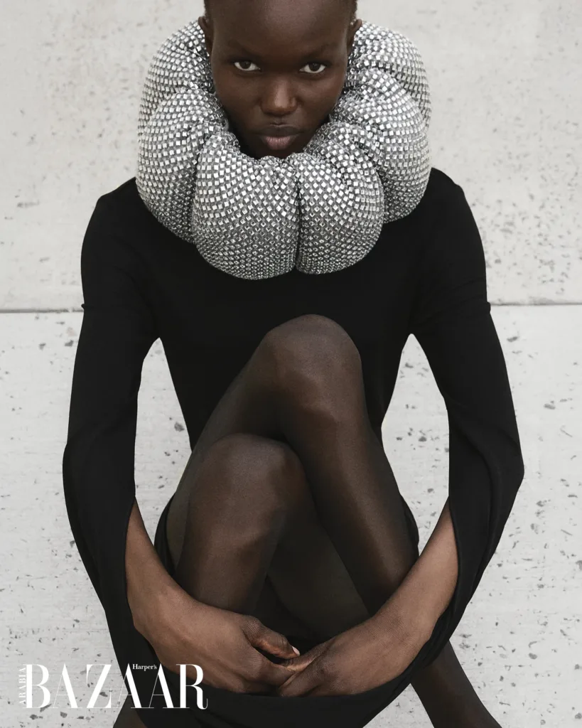 Adau Aguer at Supreme New York modelling for January 2026 issue fashion shoot 