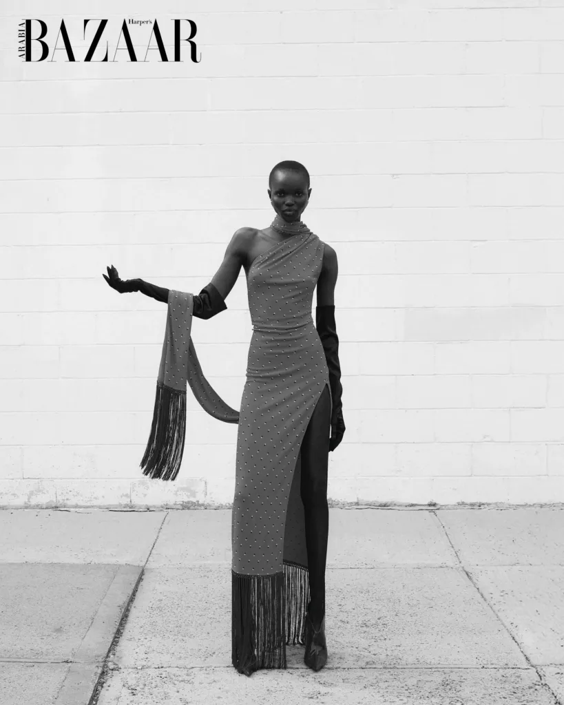 Adau Aguer at Supreme New York modelling for January 2026 issue fashion shoot 