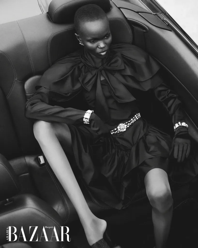 Adau Aguer at Supreme New York modelling for January 2026 issue fashion shoot 