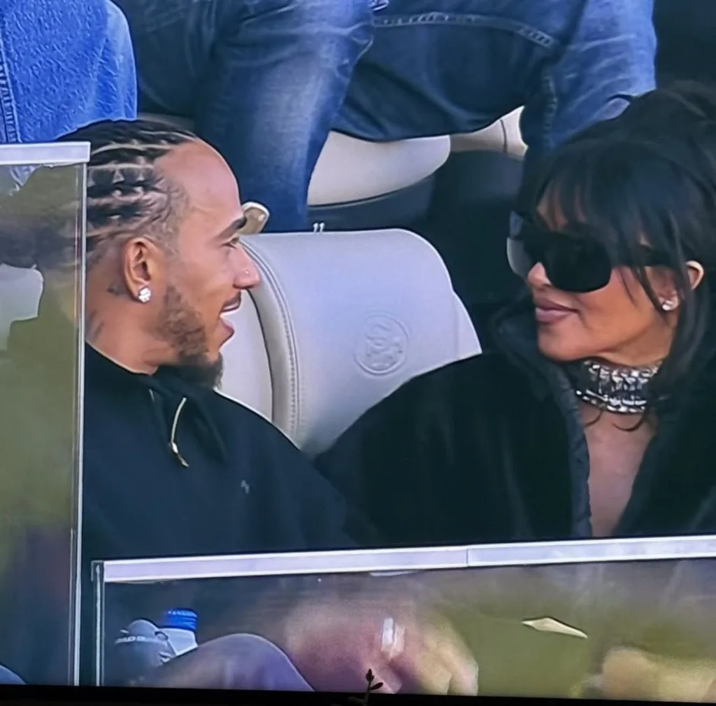 Kim Kardashian and Lewis Hamilton at the Super Bowl 2026