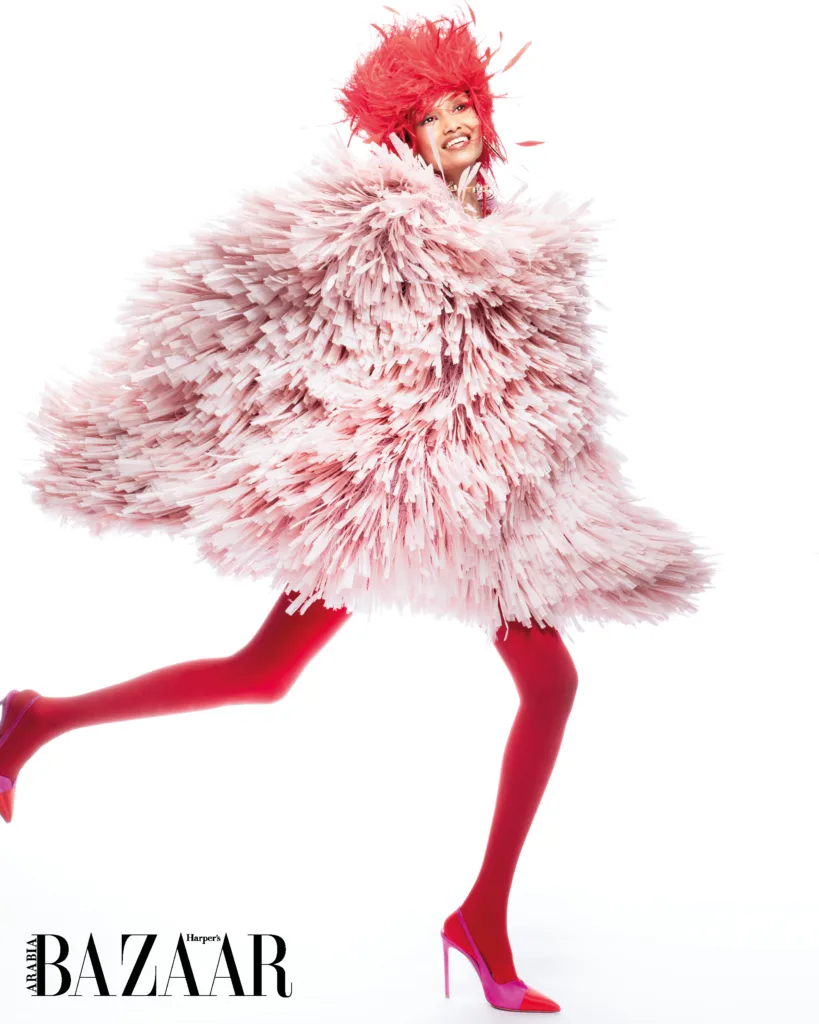 Boucheron Jewellery. Stella McCartney dress. Roderick Reyes hat. Woldford tights, and Aquazzura shoes. 