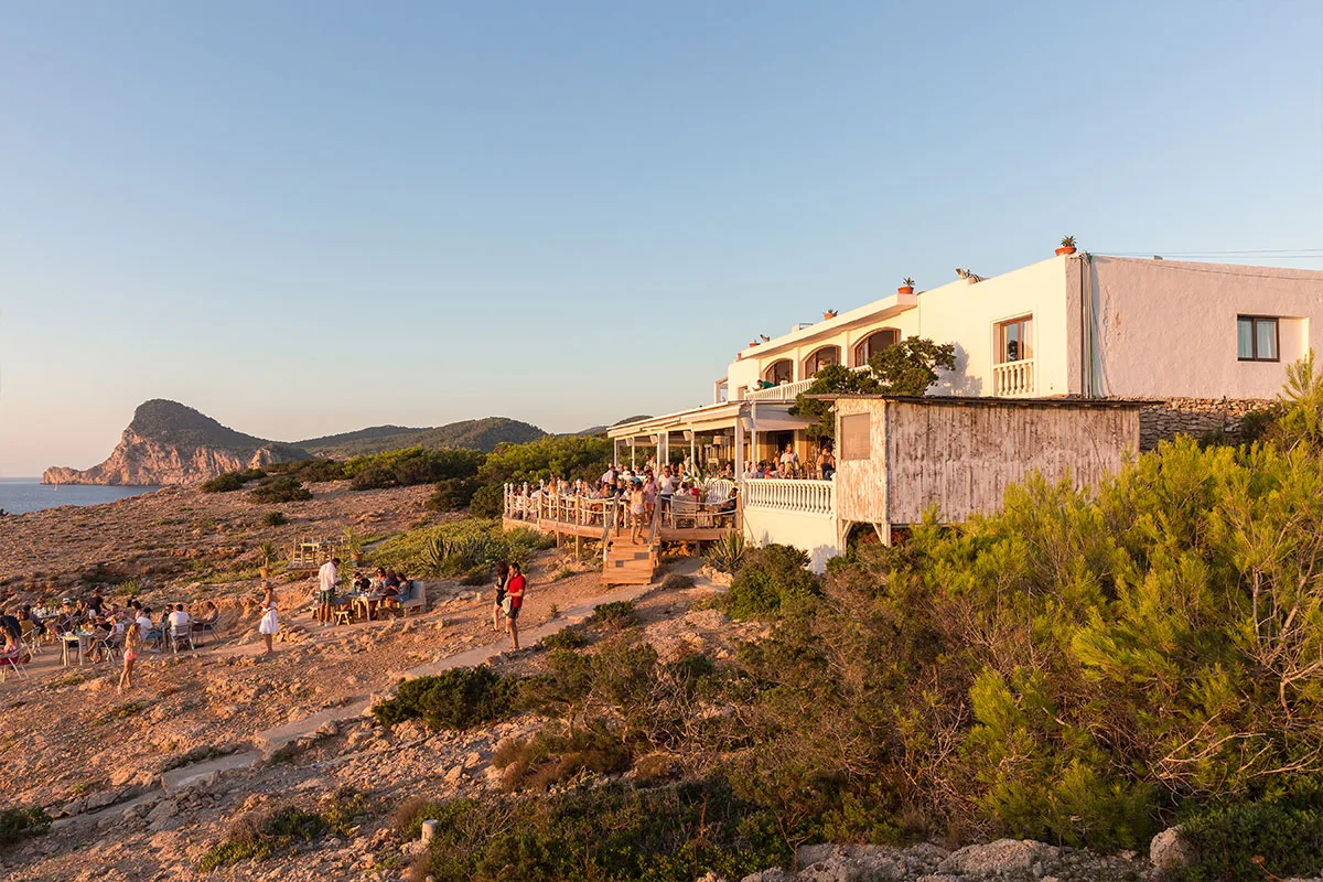 a white building at sunset in Ibiza