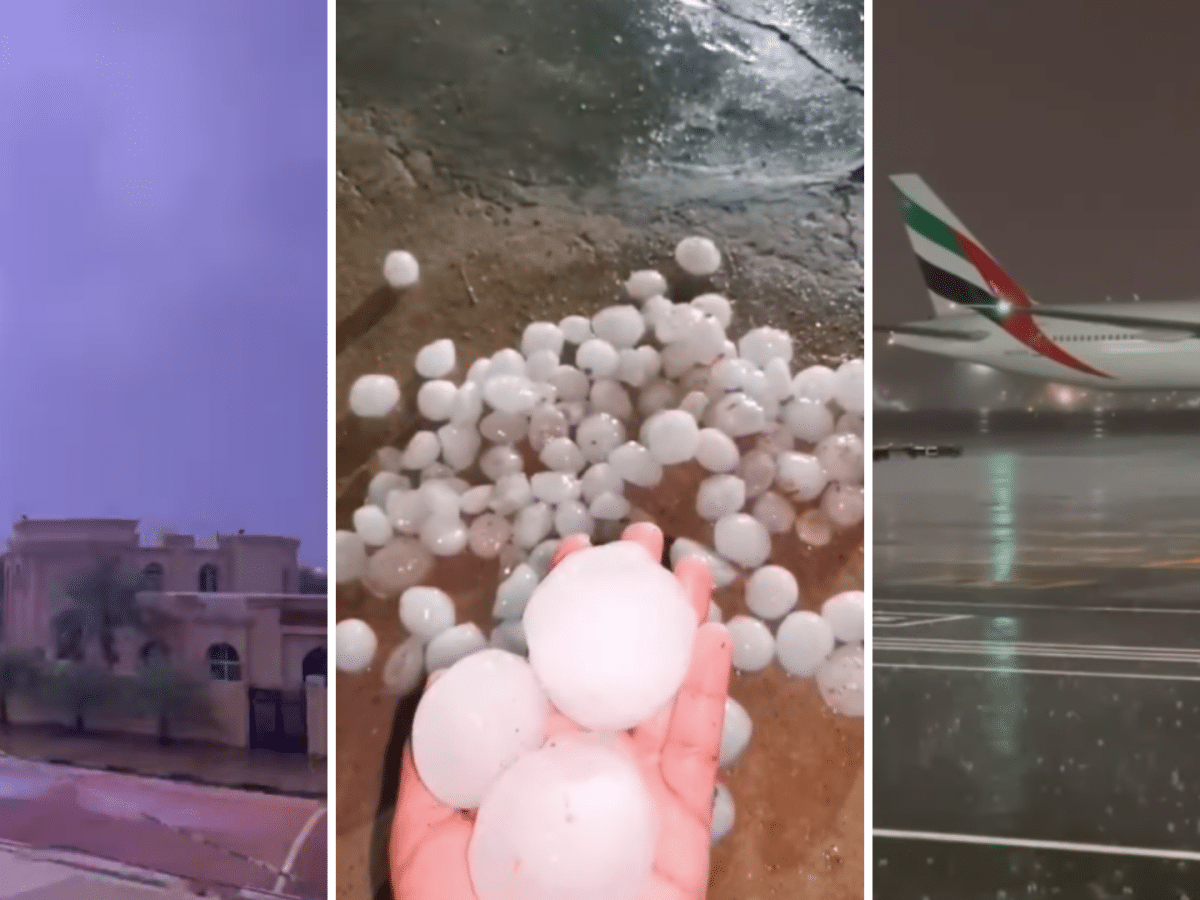 Hail in UAE Lightning Strikes Ground